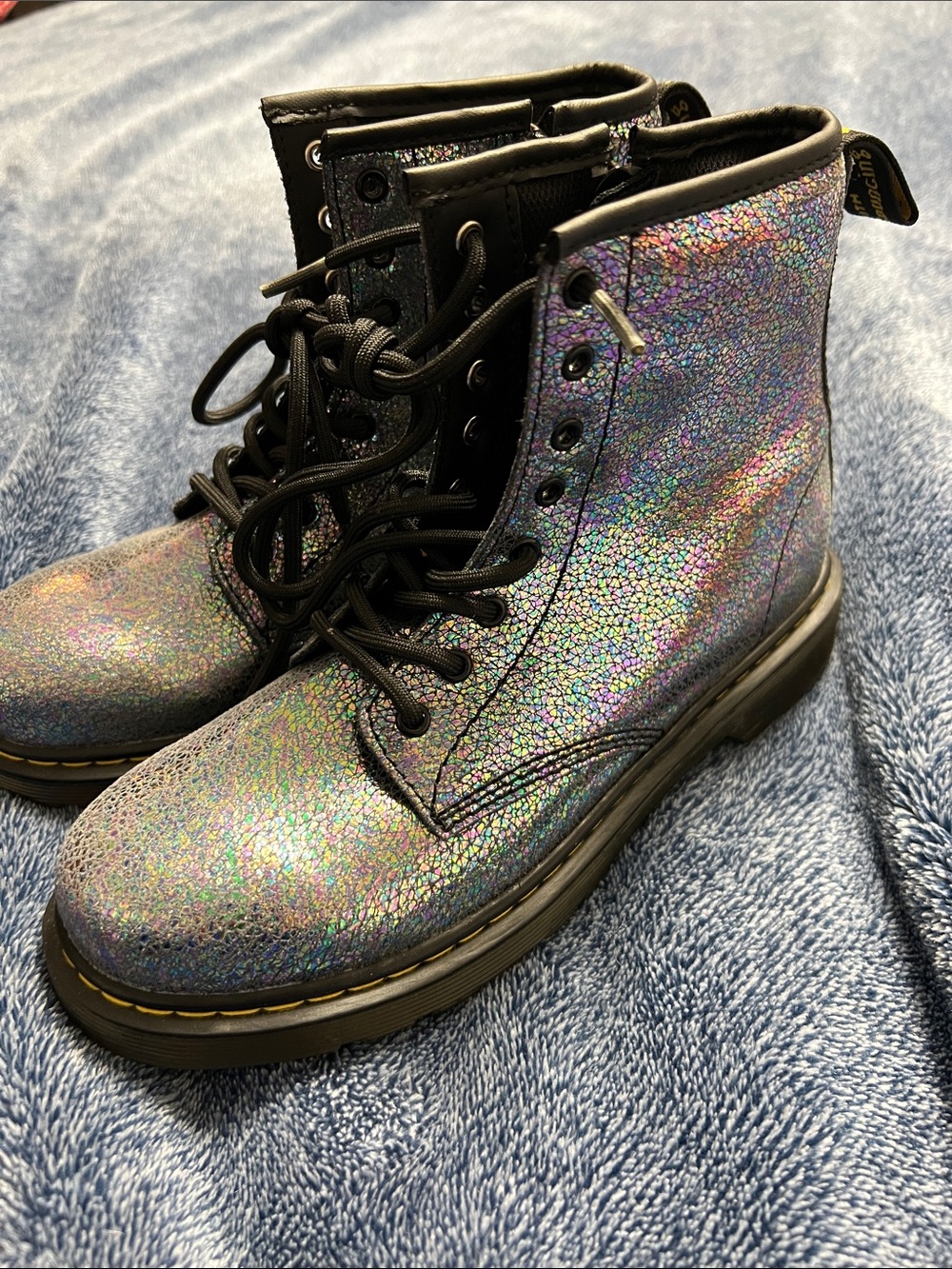 Dr. Martens Holographic Side Zip Combat Boots with Black Laces